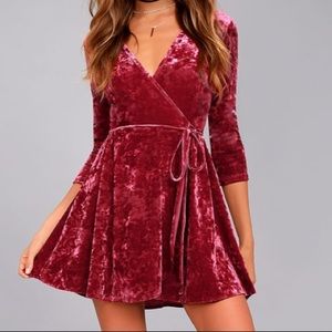 Lulus Burgundy Pink Velvet Wrap Around Dress